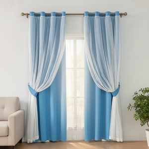 Tenda Oscurante 100% Poliestere con Occhielli <span class=keywords><strong>per</strong></span> Camera da Letto, Doppio Strato in Tessuto Trasparente e Oscurante, Tinta Unita, Pronta all'Uso - Product Image 1