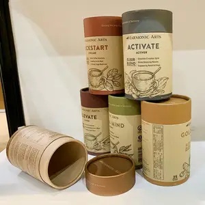 Boîtes de thé en carton Kraft à impression personnalisée, emballage cylindrique, grains de café, Tube en papier avec fermeture de couvercle en métal