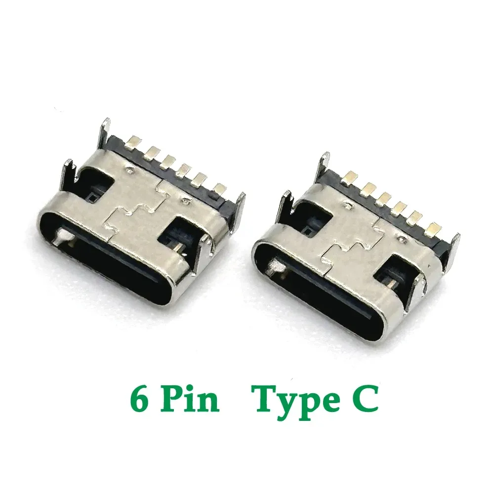 6 Pin SMT konektor soket USB mikro Tipe C 3.1 penempatan wanita SMD DIP untuk desain PCB DIY pengisian daya arus tinggi