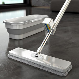 <b>Flat</b> <b>Mop</b> With Bucket Set Telescoping Handle Coral Fleece Large Cloth Floor Cleaning Tool - Product Image 1