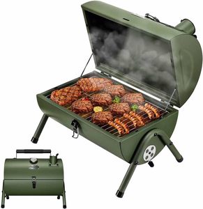 Parrilla Portátil Mini de Carbón para Asar y Ahumar, Pequeña Parrilla de Mesa con Termómetro para Acampar al Aire Libre y Jardín - Product Image 1