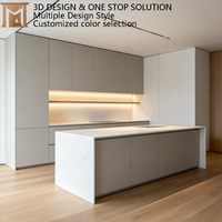 Meubles de cuisine modernes et minimalistes avec îlot en marbre et éclairage LED, qualité ENF, emballage KD