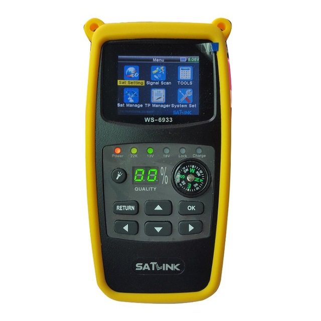 Digital Satellite Finder SATLINK WS-6933 DVB-S2 Handheld Meter with HD Display Flashlight Compass and Fast Charging