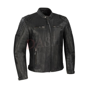 Veste de moto en cuir de vachette de haute qualité pour hommes vestes en cuir à glissière avec épaules rembourrées matelassées grande taille Option - Product Image 1
