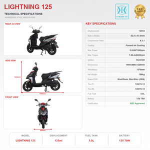 Moped à refroidissement par air Lightning 100-<span class=keywords><strong>200CC</strong></span>, 5.2kW, allumage ECU, frein à disque avant, pneus de 12 pouces, <span class=keywords><strong>scooter</strong></span> à marchepieds, réservoir de carburant de 5.0L pour adultes - Product Image 3