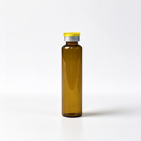 Flacon cylindrique en verre borosilicate ambré avec bouchon en caoutchouc et capuchon à clapet en aluminium, vide, pour injection pharmaceutique ou liquide oral