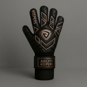 Gants de gardien de but noirs avec revers en relief or rose et logo Premium Latex Grip et Pro Design par ABILITY KEEPERS" - Product Image 1