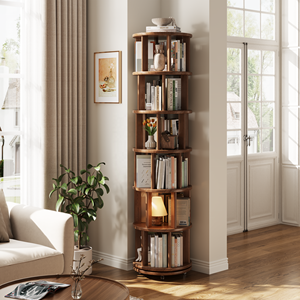 Bibliothèque rotative moderne en bois massif à 6 niveaux avec roulettes et étagères réglables pour petits espaces, chambre et bureau, SJ023 (Stock US) - Product Image 4