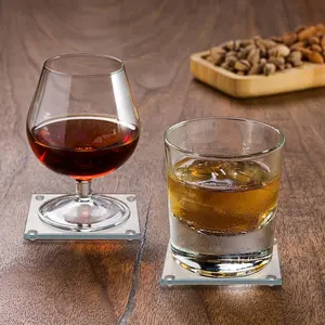 Tempered Glass Drink Coaster Set Of 6 3.5"x3.5" Clear Square Tabletop Protection Mat For Mugs Cups