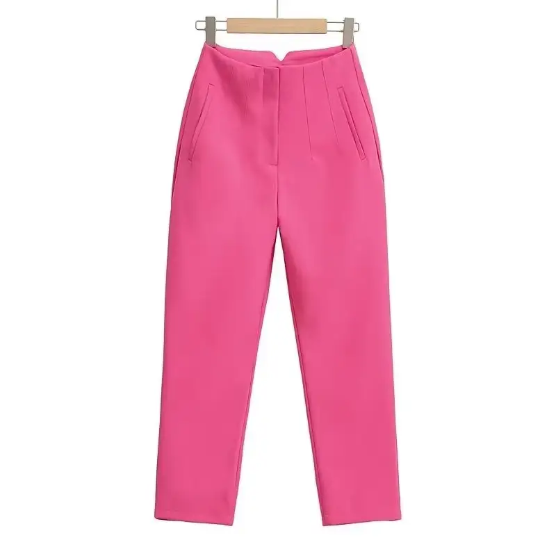 Pantalones de oficina con cremallera para mujer, pantalón largo hasta el tobillo, color caramelo, 7 colores