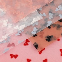 Tissu en dentelle suisse rose 20D floqué 19 g/m² ultra-fin 100 % polyester pour jupe, vêtement, tulle doux imprimé effet soie