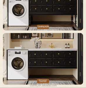 Mueble de Baño Integrado de Estilo Francés de Alta Gama, Retro, para Balcón, de Roble y Piedra Sinterizada, con Lavadora Integrada, Combinación de <span class=keywords><strong>Inodoro</strong></span> y Encimera de Piedra - Product Image 3
