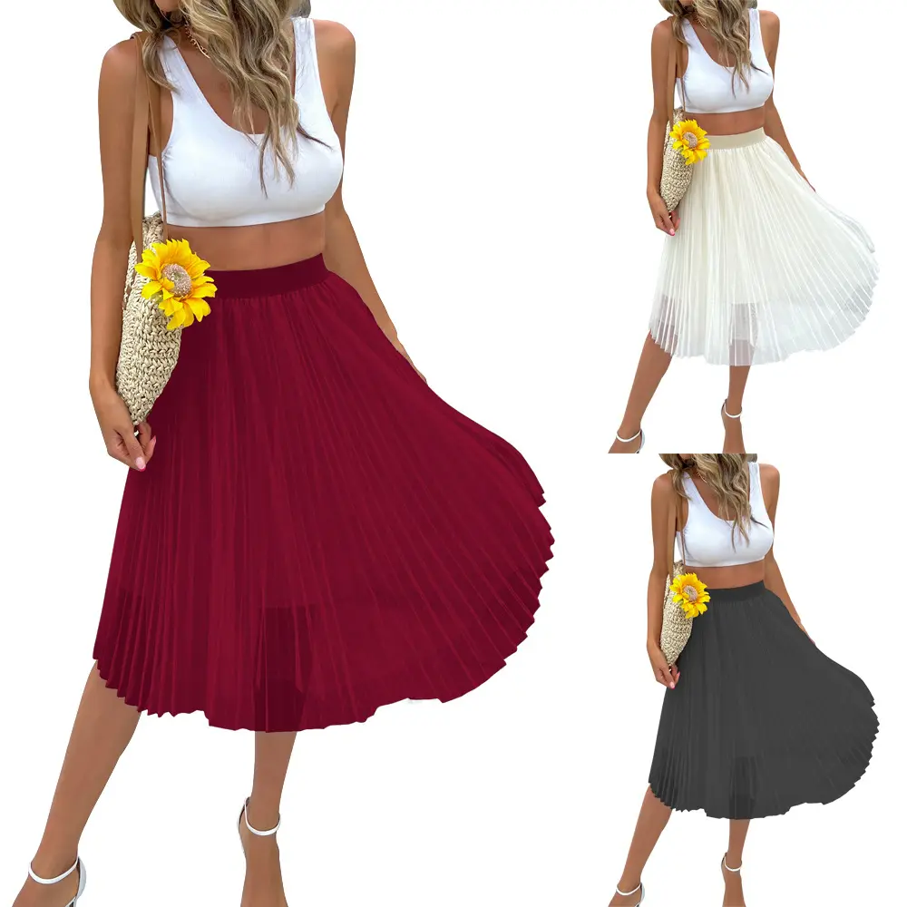 fashion korean vintage elegant 2022 casual classic tulle long skirt for women maxi