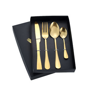 Lot de 24 couverts jetables en acier inoxydable doré royal Syh1350, comprenant cuillères et fourchettes, pour fêtes, écologiques - Product Image 2