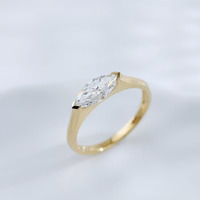Anelli di Fidanzamento Minimalisti alla Moda, Semplici e Freschi, con 2 Punte, Gambo Dritto, Diamante da Laboratorio Marquise in Oro Giallo 18K, Squisiti per Donne