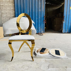 Muebles de estilo para eventos de boda, silla de espalda redonda con patas <span class=keywords><strong>X</strong></span>, marco dorado de acero inoxidable, nuevo - Product Image 2