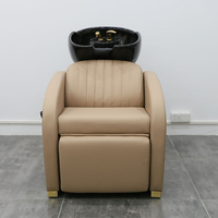 Fauteuil de Lavage de Tête Moderne Noir et Or pour Salon de Coiffure, Fauteuil Spa de Luxe Inclinable Manuel pour Shampoing et Lit