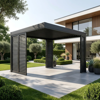Pergola moderne à toit plat avec éclairage LED, persiennes latérales, télécommande, couverture de terrasse électrique en aluminium pour villa, balcon, jardin, extérieur