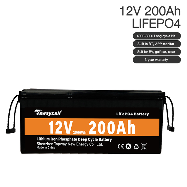 New Arrive Tewaycell 12.8V 200Ah LiFePO4 Deep Cycle Lithium Battery Pack with 4000 Cycles CE/RoHS/UN38.3 Certified -20C 45C