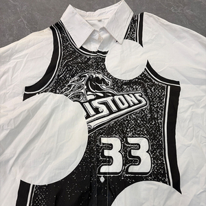 Print Men's <strong>White</strong> Solid Anti-Pilling Anti-Wrinkle Eco-Friendly <strong>Flannel</strong> Stand Long Sleeve Oversized Retro Basketball Patchwork - Product Image 3