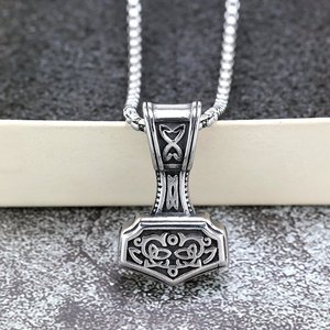 yunnique Men's Stainless Steel Viking Thor Hammer Pendant Necklace Double Sided Geometric Design Gift Jewelry - Product Image 4