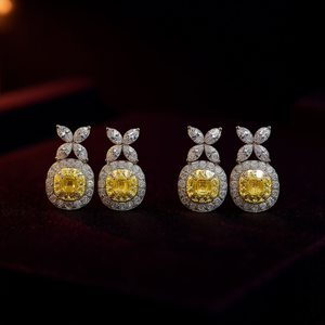 Boucles d'oreilles de luxe en or blanc avec diamants jaunes taille coussin certifiés GIA pour mariage, bijoux pour femme - Product Image 2