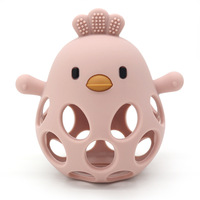 Hochet de dentition en silicone sans BPA, motif animal de dessin animé, hibou et poussin mignons, jouet creux à saisir pour bébé, jouet sensoriel à mâcher pour soulager les poussées dentaires, cadeau