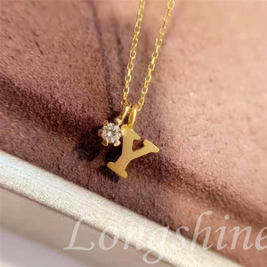 Collier <span class=keywords><strong>pendentif</strong></span> en <span class=keywords><strong>or</strong></span> véritable 18 carats <span class=keywords><strong>et</strong></span> <span class=keywords><strong>diamant</strong></span> naturel, style simple <span class=keywords><strong>et</strong></span> luxueux, lettre <span class=keywords><strong>initiale</strong></span> A-Z, pour femmes, vente en gros - Product Image 2