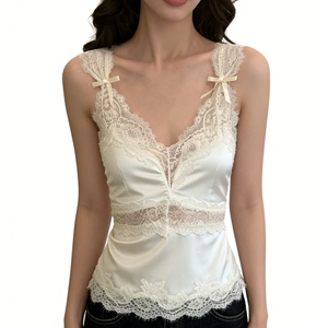 Camisola de Satén con Encaje y Lazo para Mujer, Top Corto, Elegante y Romántico - Product Image 6