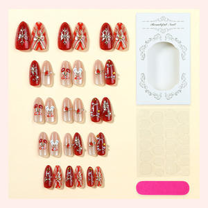 <span class=keywords><strong>Uñas</strong></span> Postizas Acrílicas Almendradas Rojas Cereza Hechas a Mano al por Mayor para Mujer - Product Image 3