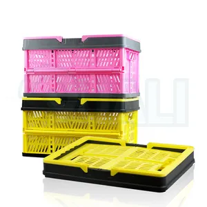 Quali Supermarket Space Save Yellow Folding Basket Plastic Foldable Basket