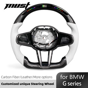 Pour BMW <span class=keywords><strong>CS</strong></span> M2 <span class=keywords><strong>M3</strong></span> M4 M5 F10 F20 F30 <span class=keywords><strong>F80</strong></span> F90 G20 G30 G80 G82 Volant en fibre de carbone Écran d'affichage LED en cuir blanc - Product Image 2