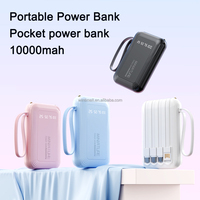 Nouveau Mini Pocket Power Bank 10000 mAh Batterie Externe Chargeur Portable PowerBanks10000 MAh Intégré 4 Câbles pour Téléphones Mobiles