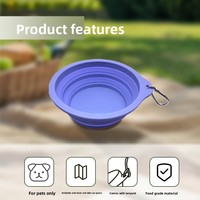 Bol pliable en silicone pour animaux de compagnie, bol d'eau portable pour chien et chat avec mousqueton, pour les voyages en plein air, le camping, les fournitures pour animaux de compagnie
