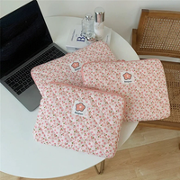 Sac de maquillage personnalisé matelassé pour ordinateur portable, pochette en coton à carreaux, sac de protection pour ordinateur portable, Mini fleur, sac à manches pour ordinateur portable