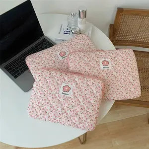 Uitverkoop Make-Up Tas Op Maat Gewatteerde Notebook Computertas Mode Katoen Plaid Laptop Beschermende Tas Mini Bloem Laptop Mouw Tas