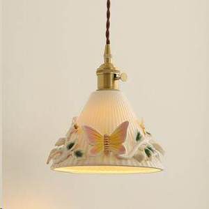 French Country Style Pendant <b>Light</b> 200x280mm LED E27 Gold Round <b>Single</b> Head For Bedroom Living Room Study - Product Image 3
