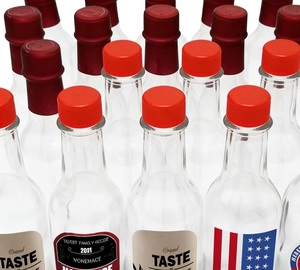 Bouteilles en verre de 100 ml pour sauce piquante et ketchup avec bouchons compte-gouttes à vis, capuchons rouges et bandes thermorétractables - Product Image 6
