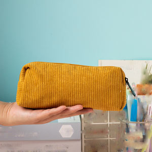 Tas alat tulis korduroi warna polos, tempat pensil pelajar sekolah, kantong penyimpanan pena ritsleting portabel - Product Image 6