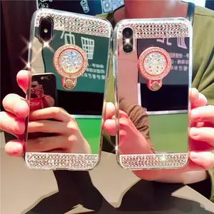 Gratis Verzending Mobiele Telefoon Case Met Houder Voor Iphone 12 13 Pro Xs Max X Xr 8 7 6 6S Plus Diamant Spiegel Mobiele Telefoon Back Cover