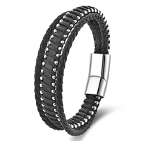 Bracelet en acier inoxydable avec fermoir personnalisé LOGO, bracelet en cuir véritable tressé à trois couches pour homme, bijoux de mode, cadeau