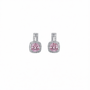 ต่างหูเพชรพลอยสีชมพูทันสมัยสำหรับผู้หญิง ทรงเหลี่ยมเจียระไนแบบ Brilliant Cut ตัวเรือนโลหะผสมสังกะสี ได้รับการรับรองคุณภาพ เหมาะสำหรับงานปาร์ตี้ รุ่น E2757 - Product Image 1