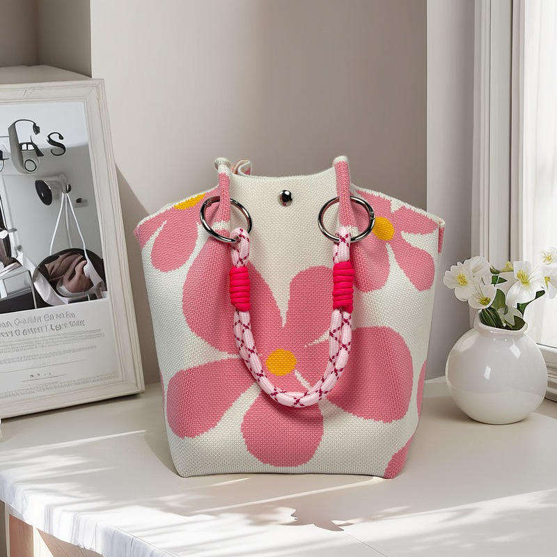 XH Fashion Knitted Handbag Letter Pattern Tote Bag Hand Length Handle ...