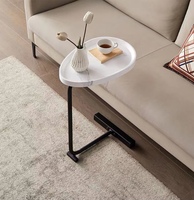 Table basse de salon minimaliste de luxe en bois durable avec cadre métallique portable et éclairage d'appoint pour canapé