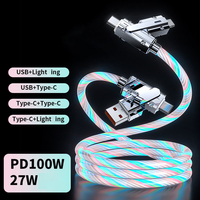 Cable USB 4 en 1 con Luz LED Fluida y Brillante, PD 100W, Carga Rápida de 27W, con Conductor de Cobre Puro para Impresora y Computadora