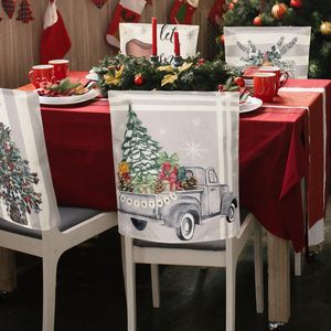 6 pezzi fodere per sedia da pranzo in stile agriturismo invernale <span class=keywords><strong>natale</strong></span> copertura per sedia in grigio bianco con Tree Truck renna antiscivolo - Product Image 3