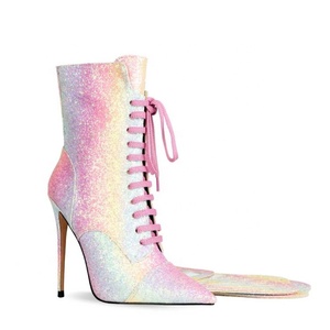 Bottines courtes pour femmes à imprimé peau de serpent multicolore, talons aiguilles, bottes habillées pour femmes, bottes scintillantes pour soirée et bureau - Product Image 5