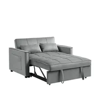 Canapé-lit convertible moderne en velours gris avec design pliable, dossier réglable, 3 options de longueur, portable pour salon
