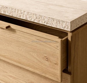 MYHOME <strong>High</strong> Quality Modern 2-Drawer Customizable Durable Nightstand Travertine Top Solid Wood <strong>Bedside</strong> <strong>Table</strong> for Bedroom - Product Image 4