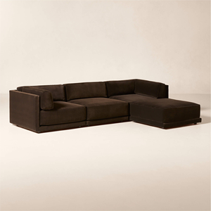 Divano Modulare a L in Velluto Marrone Scuro con Pouf, Set di Divani Moderni in Piuma, Arredamento di Lusso per Soggiorno - Product Image 4